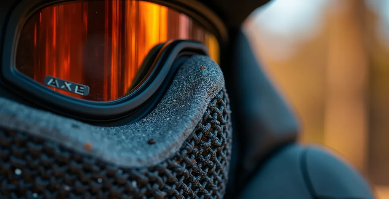 Gros plan sur un équipement de protection de paintball montrant les textures et matières