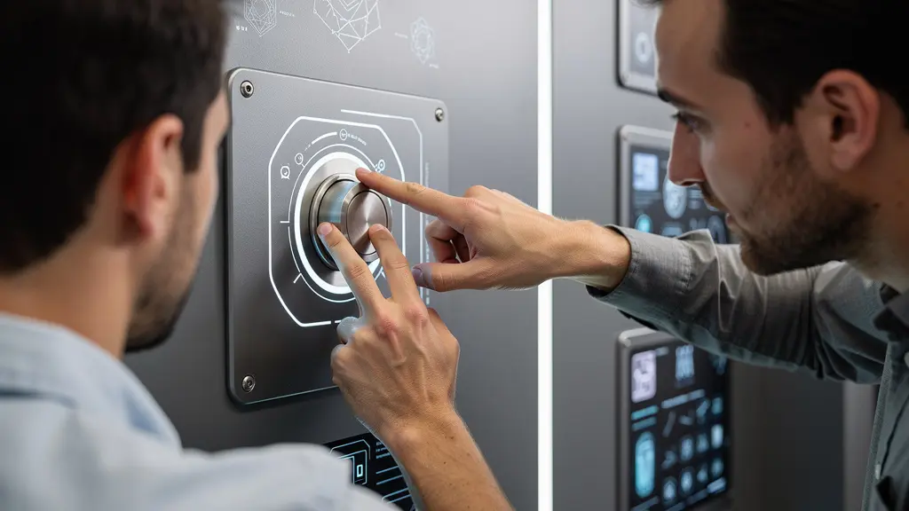 Deux collègues collaborant sur énigme murale escape game travail équipe